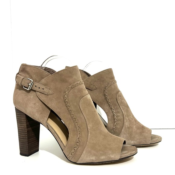 Vince Camuto Shoes - Vince Camuto Suede Open‎ Toe Ankle Boots Taupe